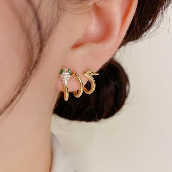 14K Gold Plated Zircon Snake Stud Earrings