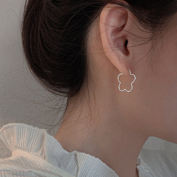 Sterling Silver Flower Hoop Earrings