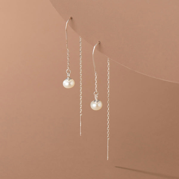 Sterling Silver Artificial Pearl Threader Earrings