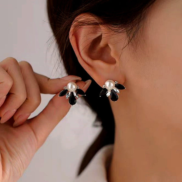 14K Gold-Plated Black Petal Pearl Stud Earrings