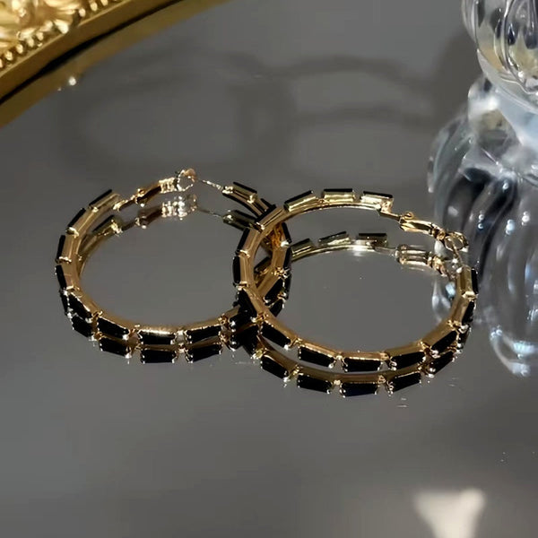 14K Gold-Plated Black Zircon Hoop Earrings