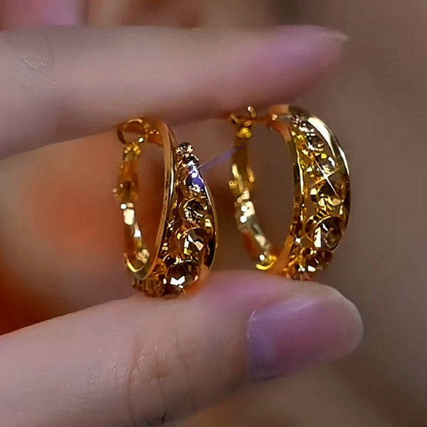 14K Gold-Plated Brown Diamond Hoop Earrings