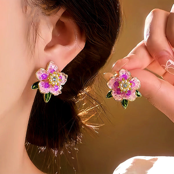 14K Gold-Plated Camellia Crystal Earrings