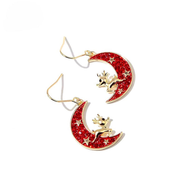 14K Gold-Plated Christmas Deer Moon Ear Hook Earrings