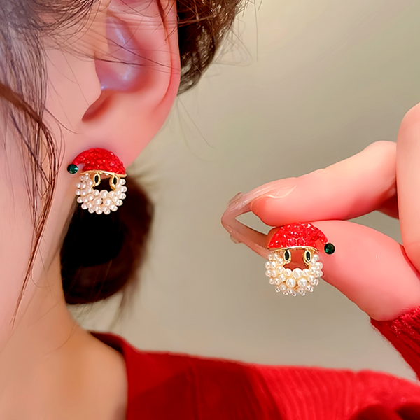 14K Gold-Plated Christmas Diamond Santa Claus Hat Earrings