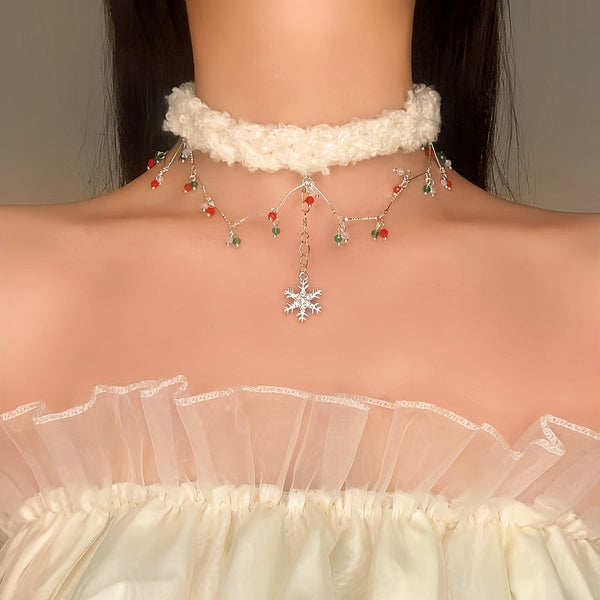 14K Gold-Plated Christmas Double-Layer Crystal Snowflake Necklace