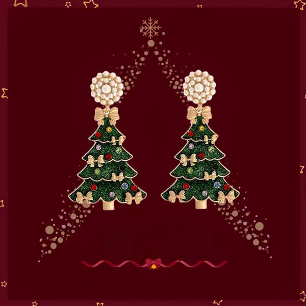 14K Gold-Plated Christmas Tree Pearl Earrings