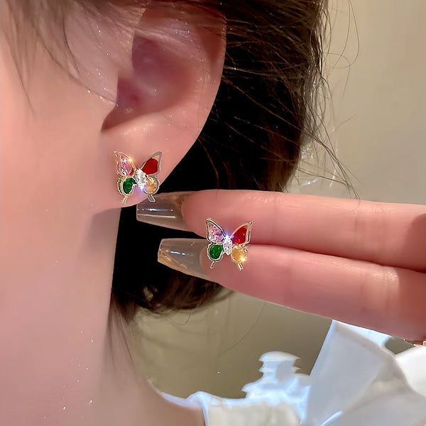 14K Gold-Plated Colorful Butterfly Stud Earrings