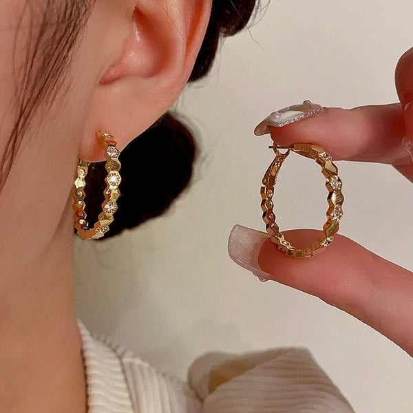 14K Gold-Plated Diamond Hoop Earrings