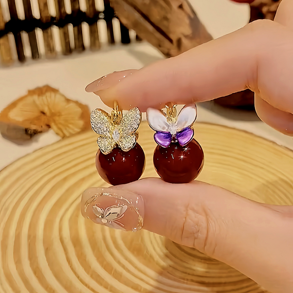 18K Gold-Plated Double-Sided Butterfly Pearl Earrings