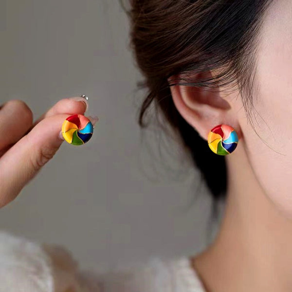 14K Gold-Plated Elegant Colorful Enamel Rainbow Studs