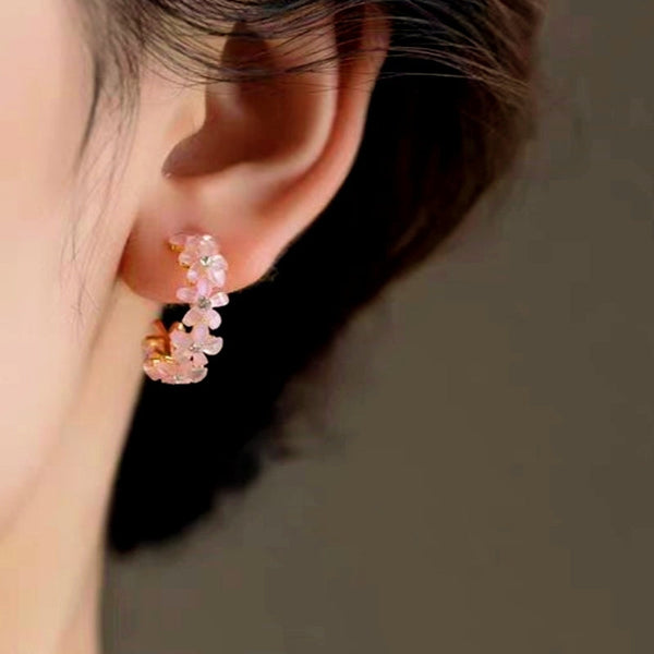 14K Gold-Plated Elegant Flower C-Shaped Earrings