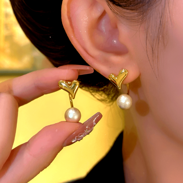 14K Gold-Plated Elegant Heart-Design Pearl Earrings