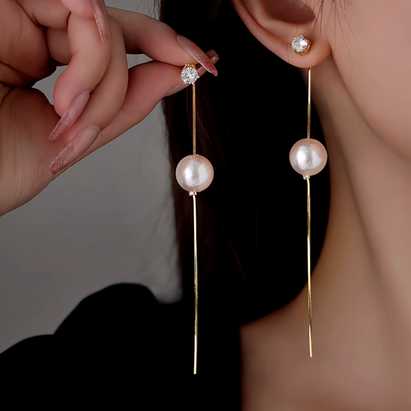 14K Gold-Plated Elegant Long Pearl Tassel Earrings