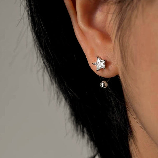 14K Gold-Plated Elegant Screw Zircon Star Earrings