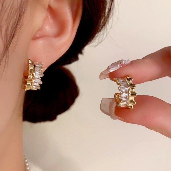 14K Gold-Plated Elegant Zircon C-Shaped Earrings