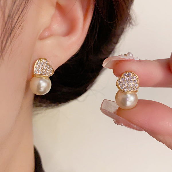 14K Gold-Plated Elegant Zircon Love Pearl Earrings