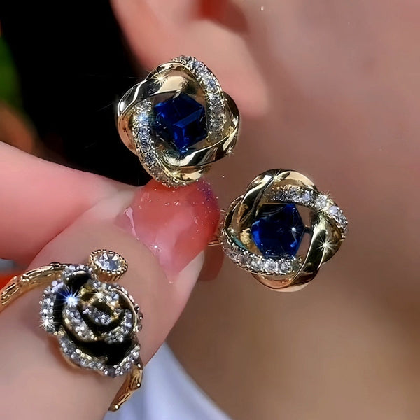 14K Gold-Plated Exquisite Blue Diamond Studs