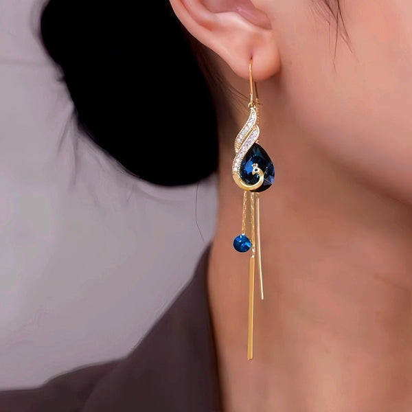 14K Gold-Plated Exquisite Phoenix Crystal Threader Tassel Earrings