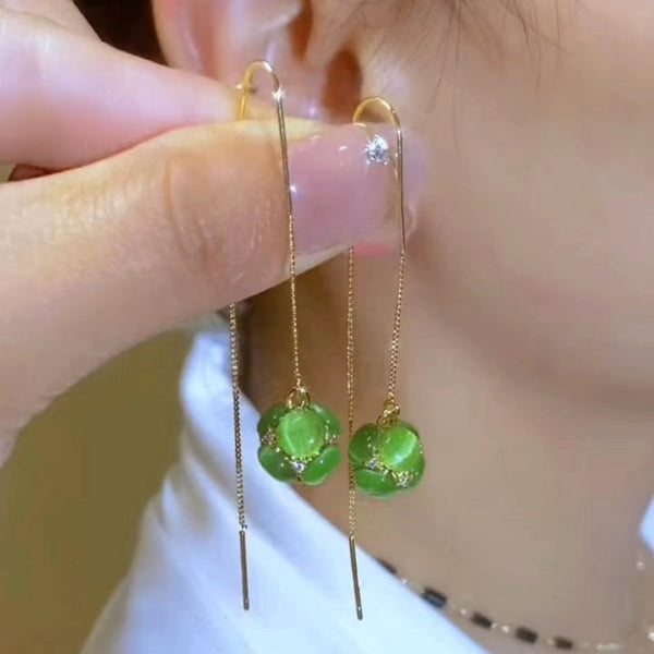 14K Gold-Plated Green Ball Threader Earrings