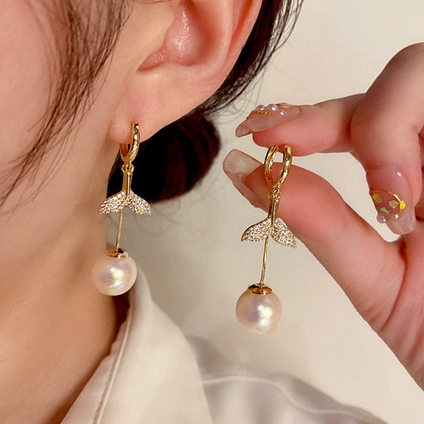 14K Gold-Plated Luxury Fishtail Pearl Tassel Earrings