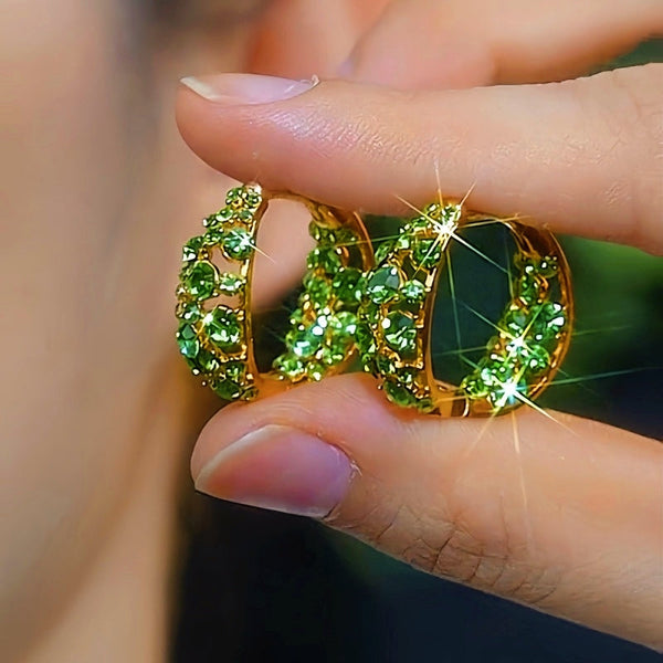 14K Gold-Plated Luxury Green Diamond Earrings