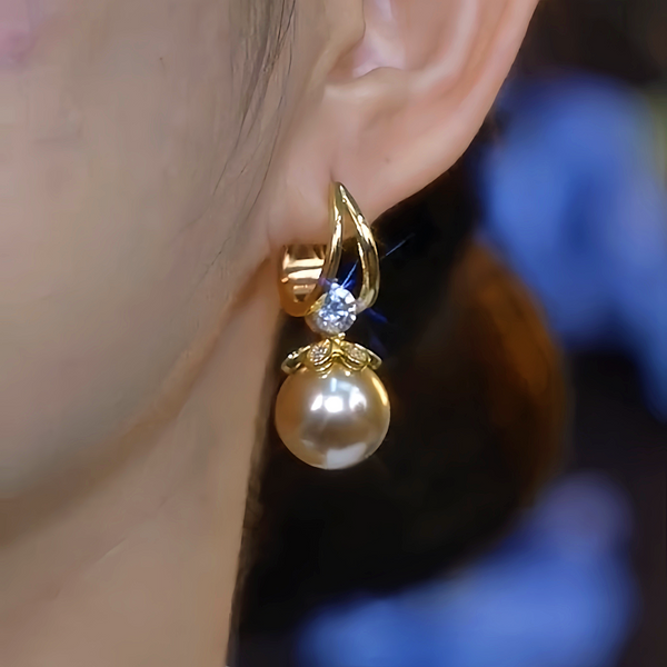 14K Gold-Plated Luxury Zircon Pearl Earrings