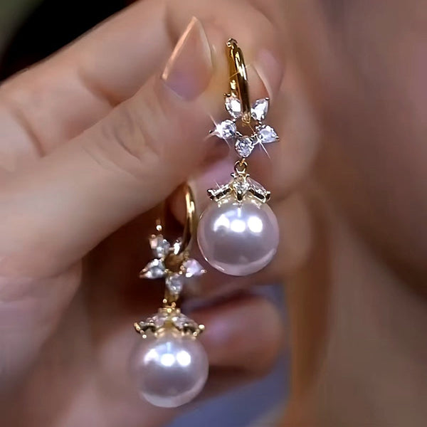 14K Gold-Plated Luxury Zircon Pearl Earrings