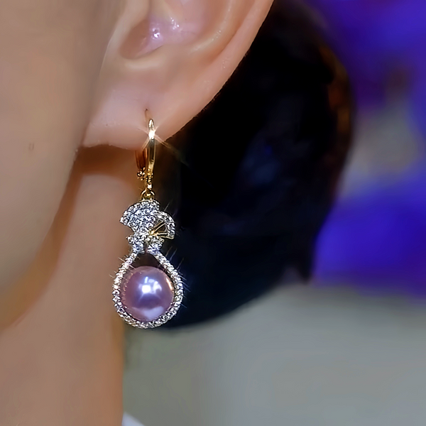 14K Gold-Plated Luxury Zircon Purple Pearl Earrings