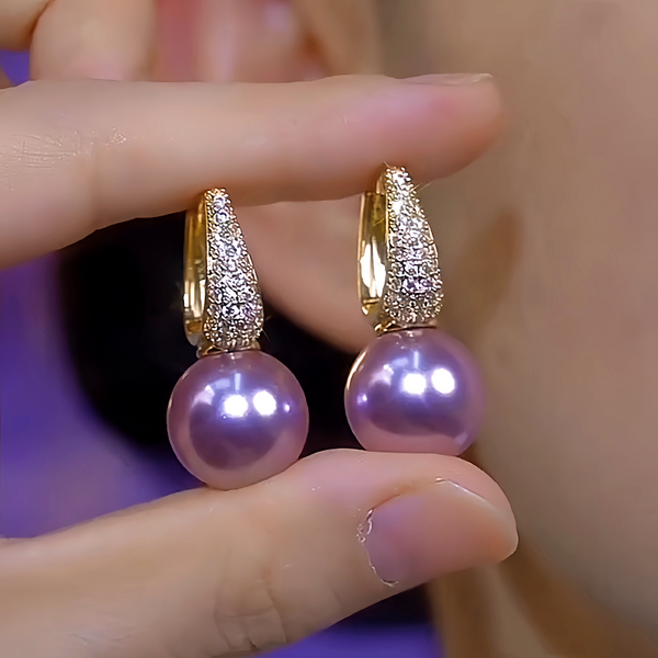 14K Gold-Plated Luxury Zircon Purple Pearl Earrings