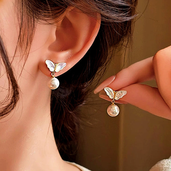 14K Gold-Plated Mother-Of-Pearl Butterfly Earrings