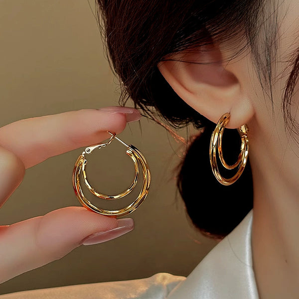 14K Gold-Plated Multi-Layer Hoop Earrings