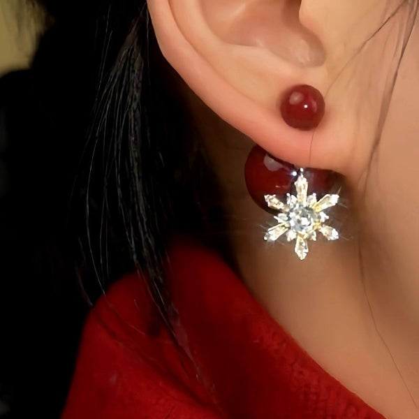 14K Gold-Plated Oil Drop Snowflake Jacket Earrings