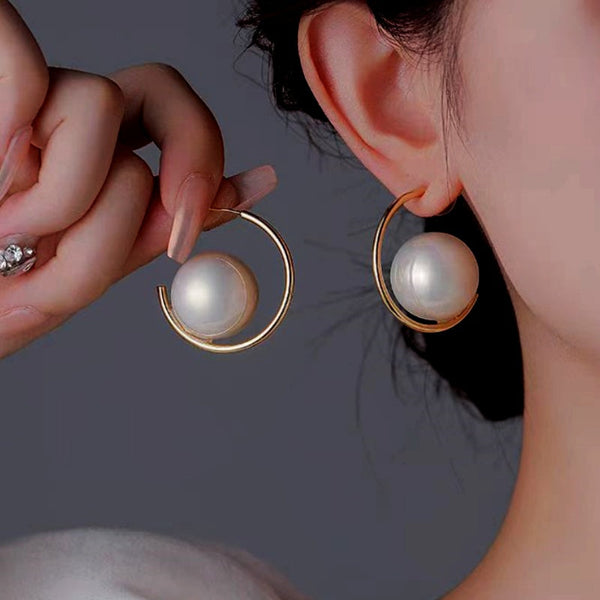 14K Gold-Plated Pearl C-Shaped Earrings