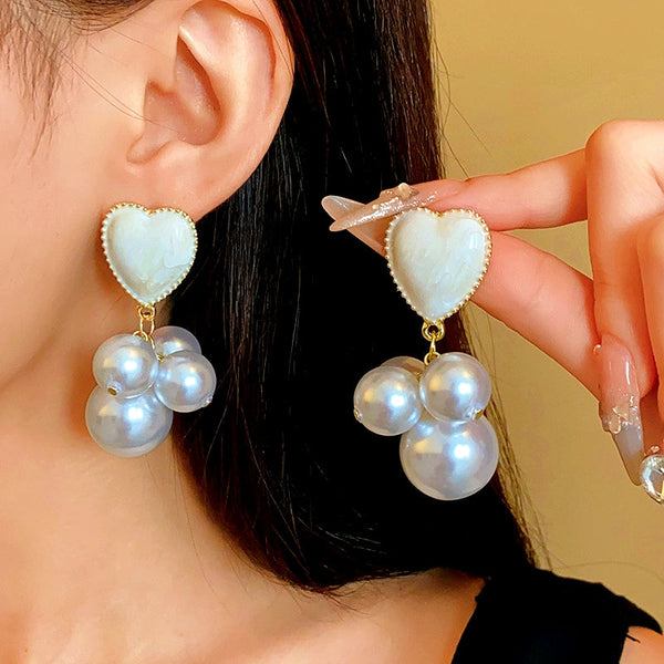 14K Gold-Plated Pearl Heart Earrings