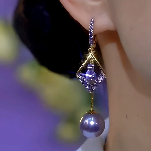 14K Gold-Plated Purple Diamond Pearl Earrings