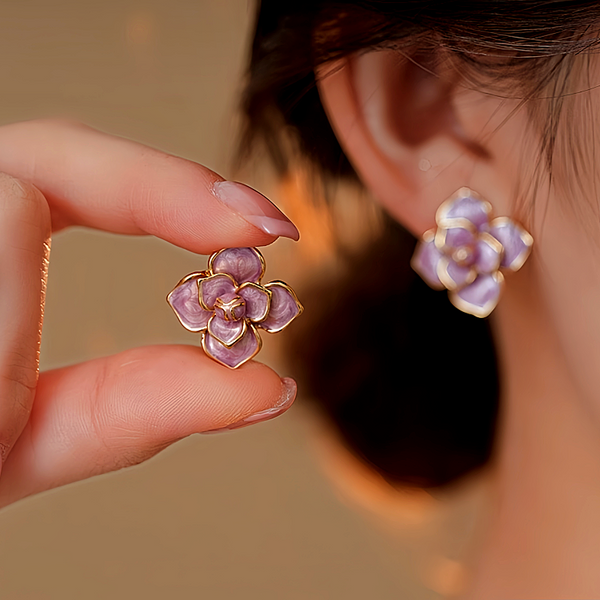 14K Gold-Plated Purple Oil-Drop Flower Stud Earrings