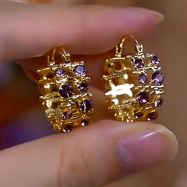 14K Gold-Plated Purple Zircon Diamond Earrings