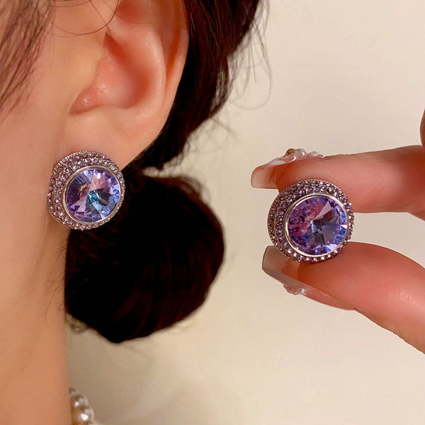 14K Gold-Plated Purple Zircon Stud Earrings