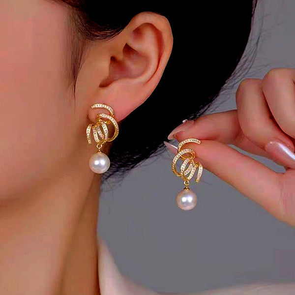 14K Gold-Plated Spiral Pearl Earrings