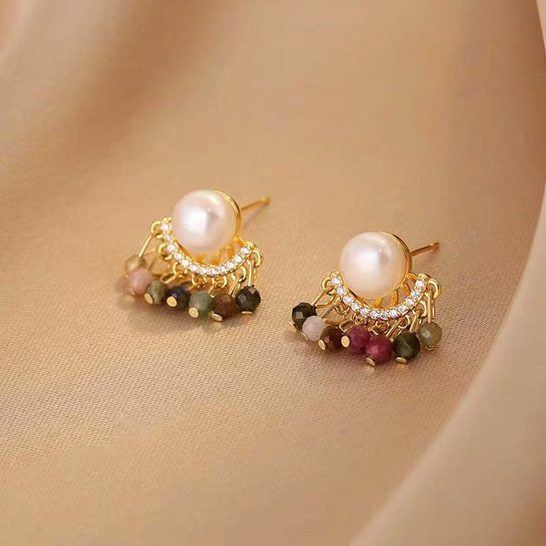 14K Gold-Plated Tourmaline Pearl Earrings