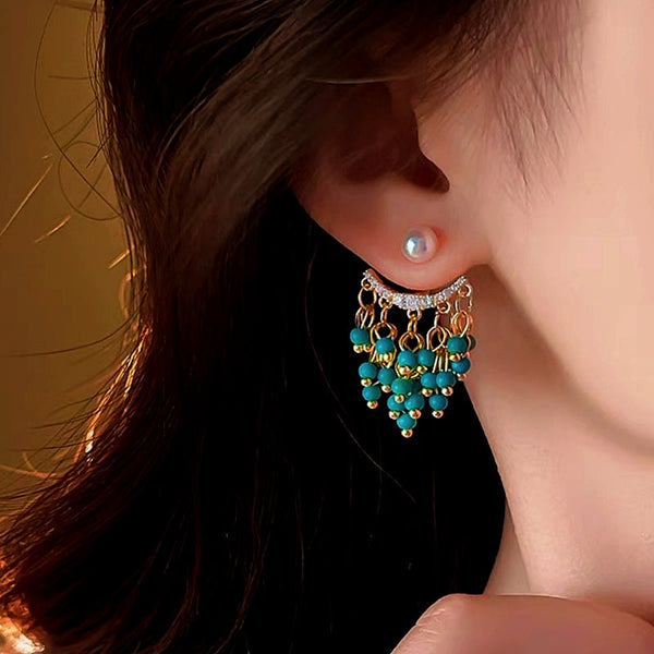 14K Gold-Plated Turquoise Tassel Earrings