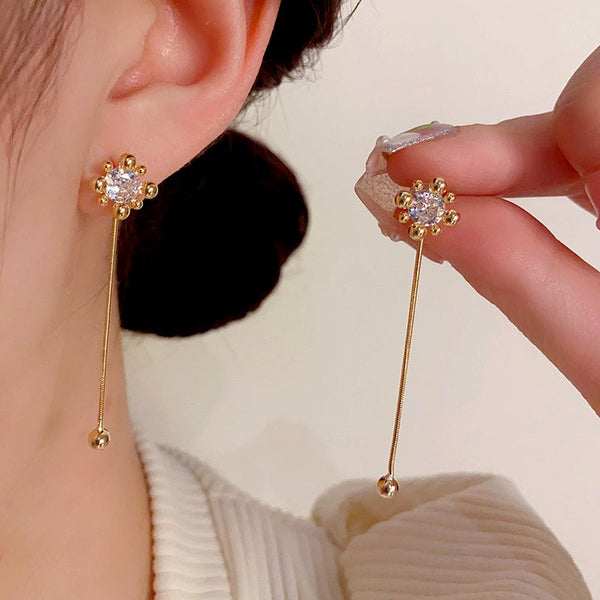 14K Gold-Plated Zircon Fireworks Tassel Two-Wear Earrings