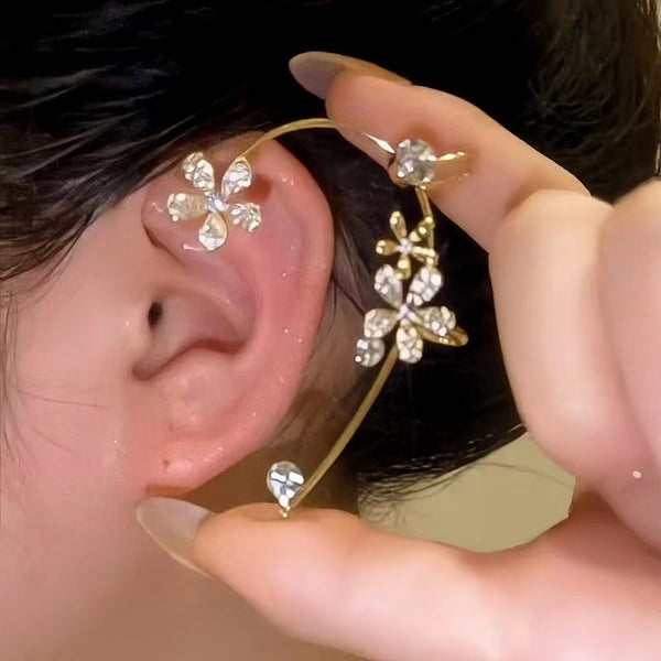 14K Gold-Plated Zircon Flower Ear Cuffs ( 1 Pair )