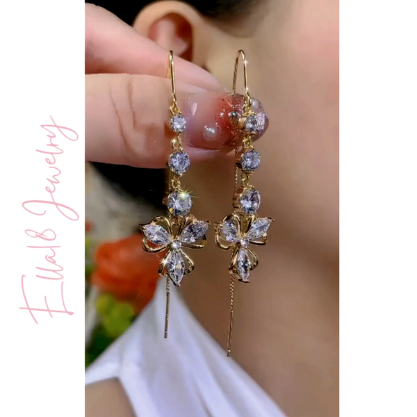 14K Gold-Plated Zircon Flower Threader Earrings