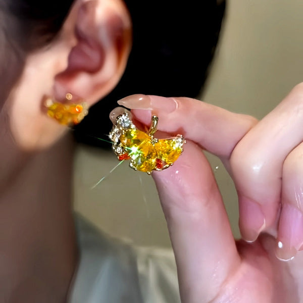 14K Gold-Plated Zircon Gingko Leaf Earrings