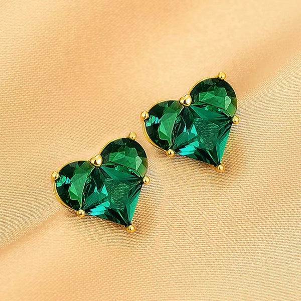 14K Gold-Plated Zircon Heart Studs