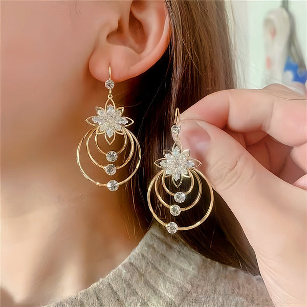 14K Gold-Plated Zircon Ice Flower Ear Hook Earrings