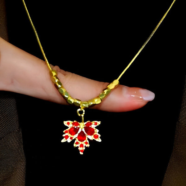 14K Gold-Plated Zircon Maple Leaf Necklaces