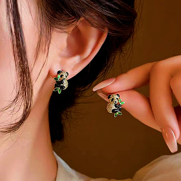 14K Gold-Plated Zircon Panda Stud Earrings